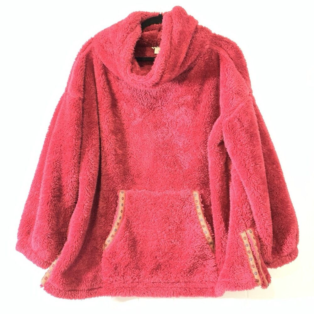 Sundance Womens Small‎ Jacket Sasha Teddy Pullover Magenta Aztec Cowl Oversized